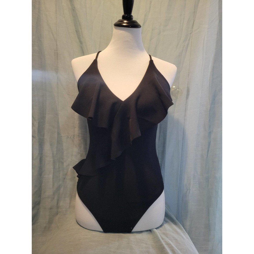NWT One Piece Ruffle Swimsuit small black